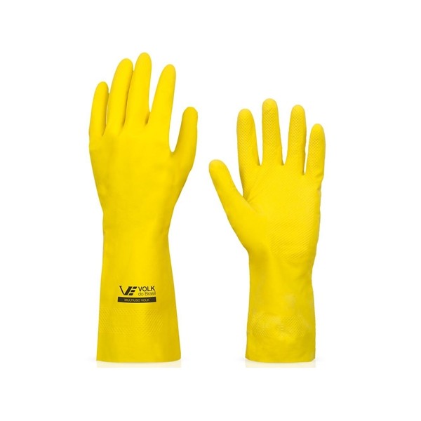 Luva Multiuso Látex Standard Amarelo com Forro G - Volk