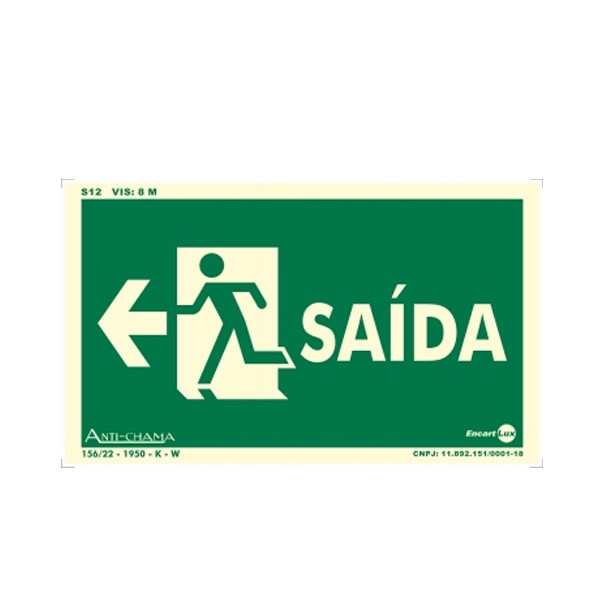 Placa Saída de Emergência Esquerda Fotoluminescente Paf719 - Encartale 