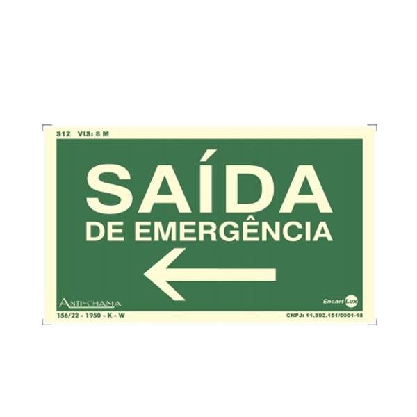 Placa Saída de Emergência Esquerda Fotoluminescente Paf310 - Encartale 